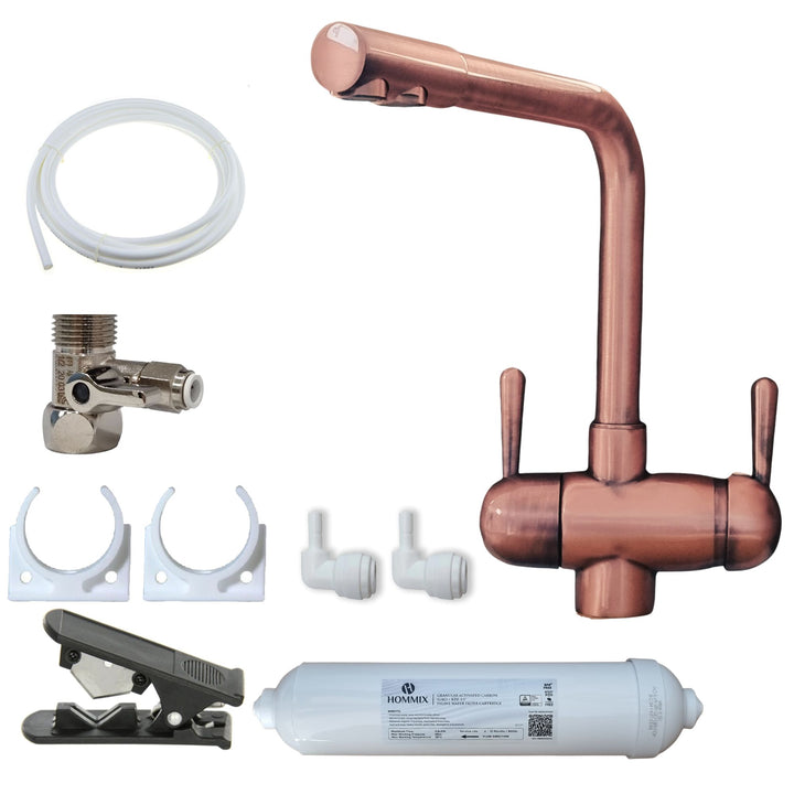 Hommix Parma Copper 3-Way Tap & Advanced Single Filter Under-sink Drinking Water & Filter Kit - Hommix UK