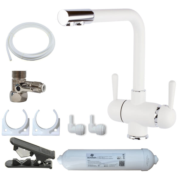 Hommix Parma White 3-Way Tap & Advanced Single Filter Under-sink Drinking Water & Filter Kit - Hommix UK
