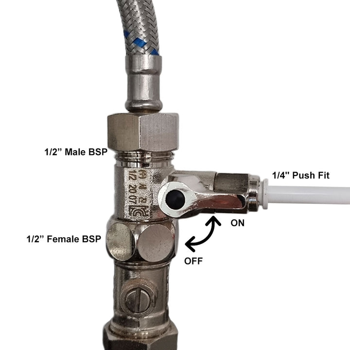 1/2″ Feed In Valve Male & Female - 1/4″ Push Fit (Quick Connect) - Hommix UK