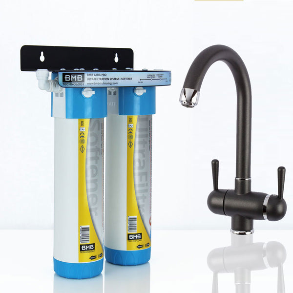 BMB Zada Pro Under Sink Inline Water Filter System with Hommix Pardenia Black 3 Way Triflow Tap - Hommix UK