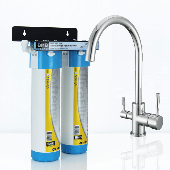 BMB Zada Pro Under Sink Inline Water Filter System with Hommix Verona Chrome 3 Way Triflow Tap - Hommix UK
