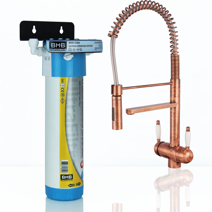 BMB Zada Under Sink Inline Water Filter System with Hommix Tatiana Tall Modern Copper Filter Tap - Hommix UK