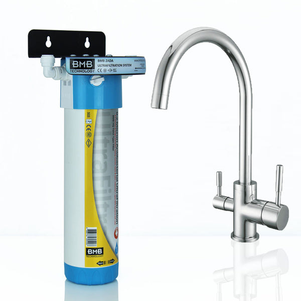 BMB Zada Under Sink Inline Water Filter System with Hommix Verona Chrome 3 Way Triflow Filter Tap - Hommix UK