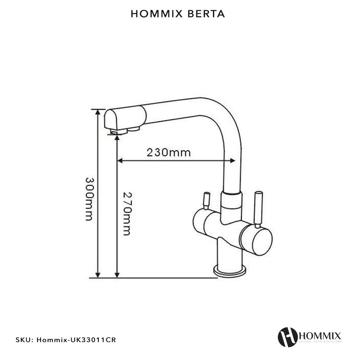 Hommix Berta Brushed Brass 3-Way Tap (Triflow Filter Tap) - Hommix UK