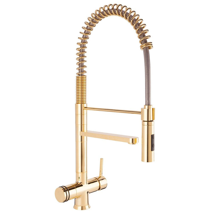 Hommix Luana Tall Gold Pull-Out Spray-Hose 3-Way Tap (Triflow Filter Tap) - Hommix UK