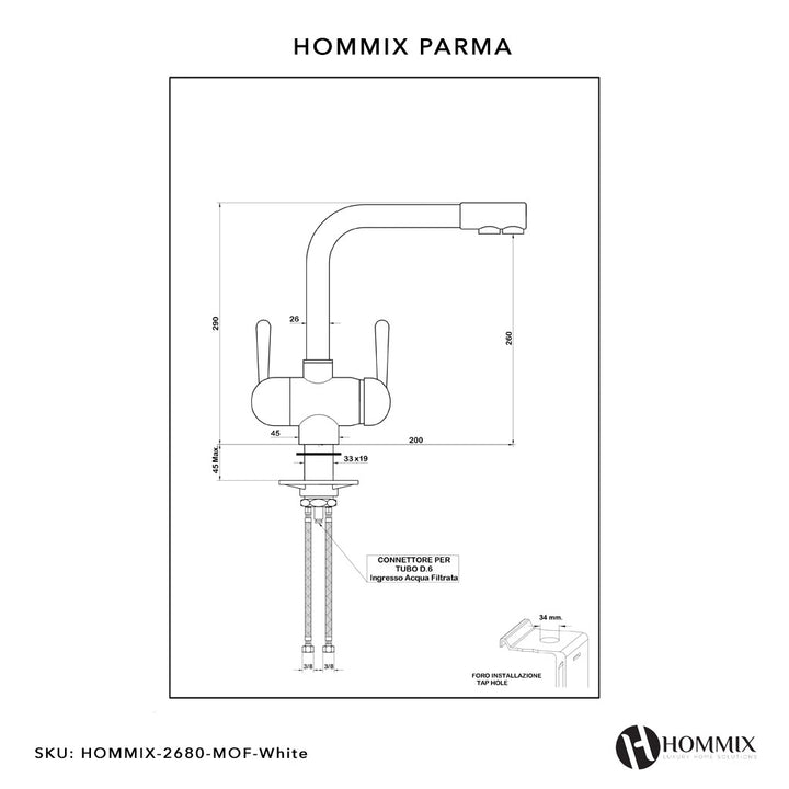 BMB Zada Pro Under Sink Inline Water Filter System with Hommix Parma White 3-Way Triflow Tap - Hommix UK