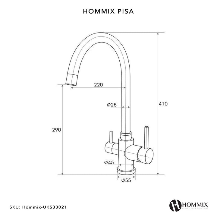 Hommix Pisa Brushed 304 Stainless Steel 3-Way Tap (Triflow Filter Tap) - Hommix UK
