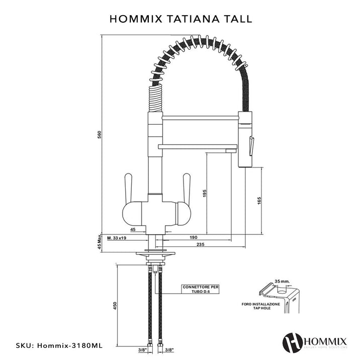 Hommix Tatiana Tall Copper Pull-Out Spray-Hose 3-Way Tap (Triflow Filter Tap) - Hommix UK