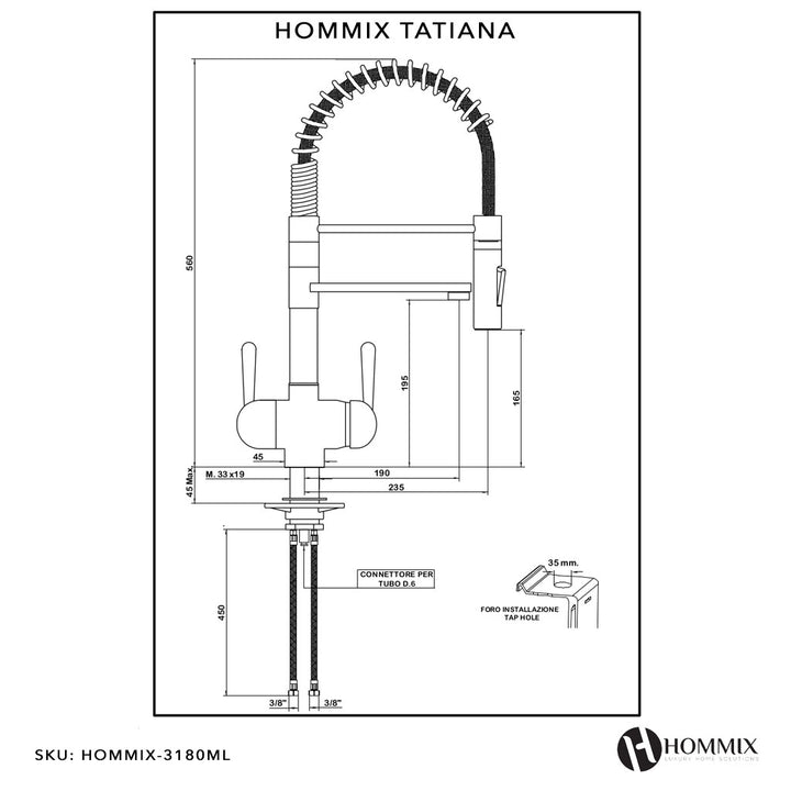 BMB Zada Pro Under Sink Inline Water Filter System with Hommix Tatiana Tall Copper 3-Way Triflow Tap - Hommix UK