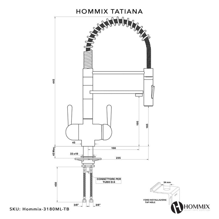 Hommix Tatiana Copper Pull-Out Spray-Hose 3-Way Tap (Triflow Filter Tap) - Hommix UK