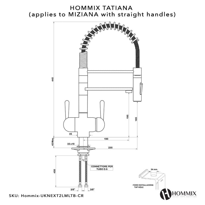 Hommix Miziana Chrome Pull-Out Spray-Hose 3-Way Tap (Triflow Filter Tap) - Hommix UK