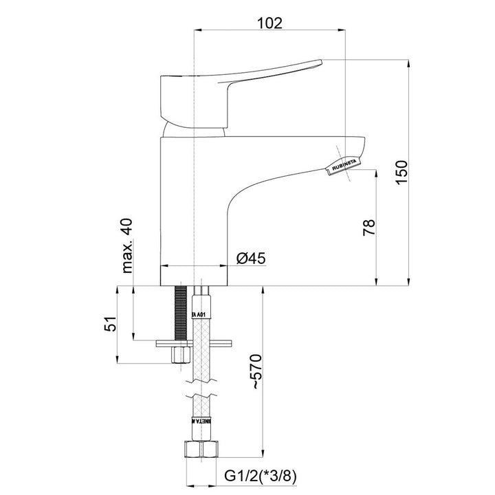 Rubineta Static-18 Small Chrome Basin Tap - Hommix UK