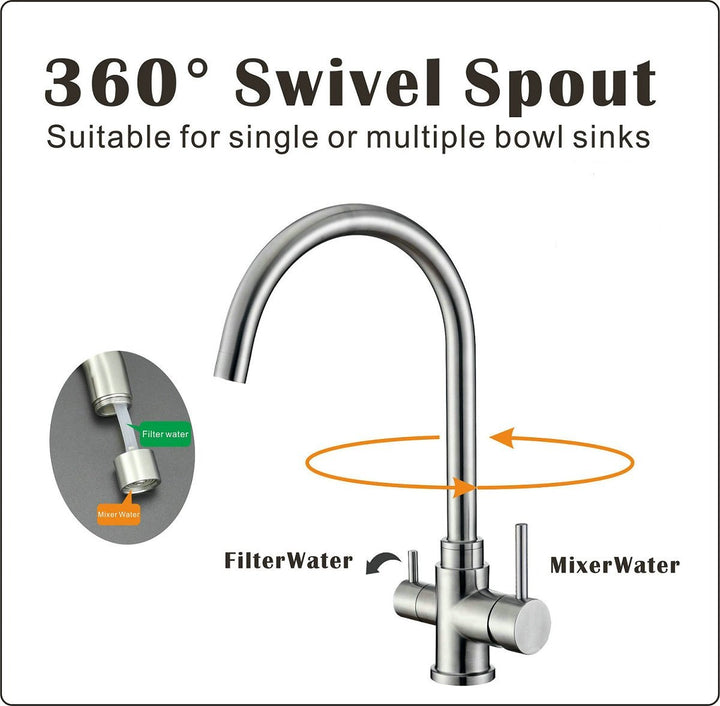 Hommix Pisa Brushed 304 Stainless Steel 3-Way Tap (Triflow Filter Tap) - Hommix UK